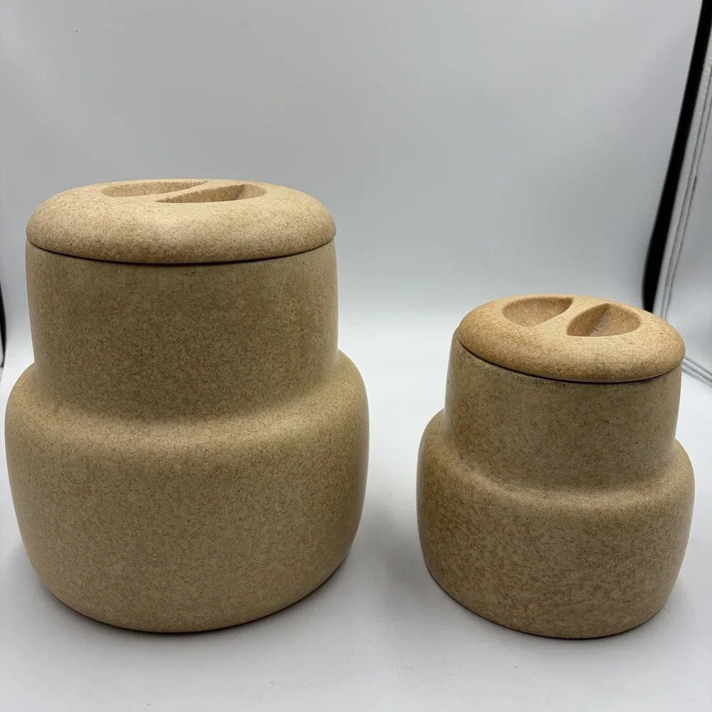 Two Vtg Owl Canisters W/ Lids 1970s Pottery Craft USA MCM Cottagecore Country